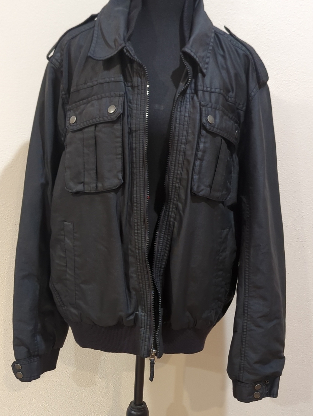 JF J. Ferrar Men’s XL Black Military Bomber Jacket Cotton Modern Fit